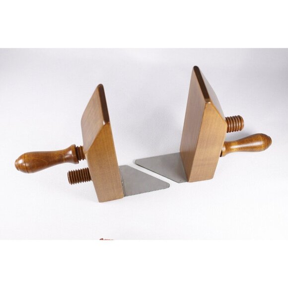 Vintage 1970s Maple wood bookends, MCM Vice book ends, Wooden Book supports, - Picture 4 of 8